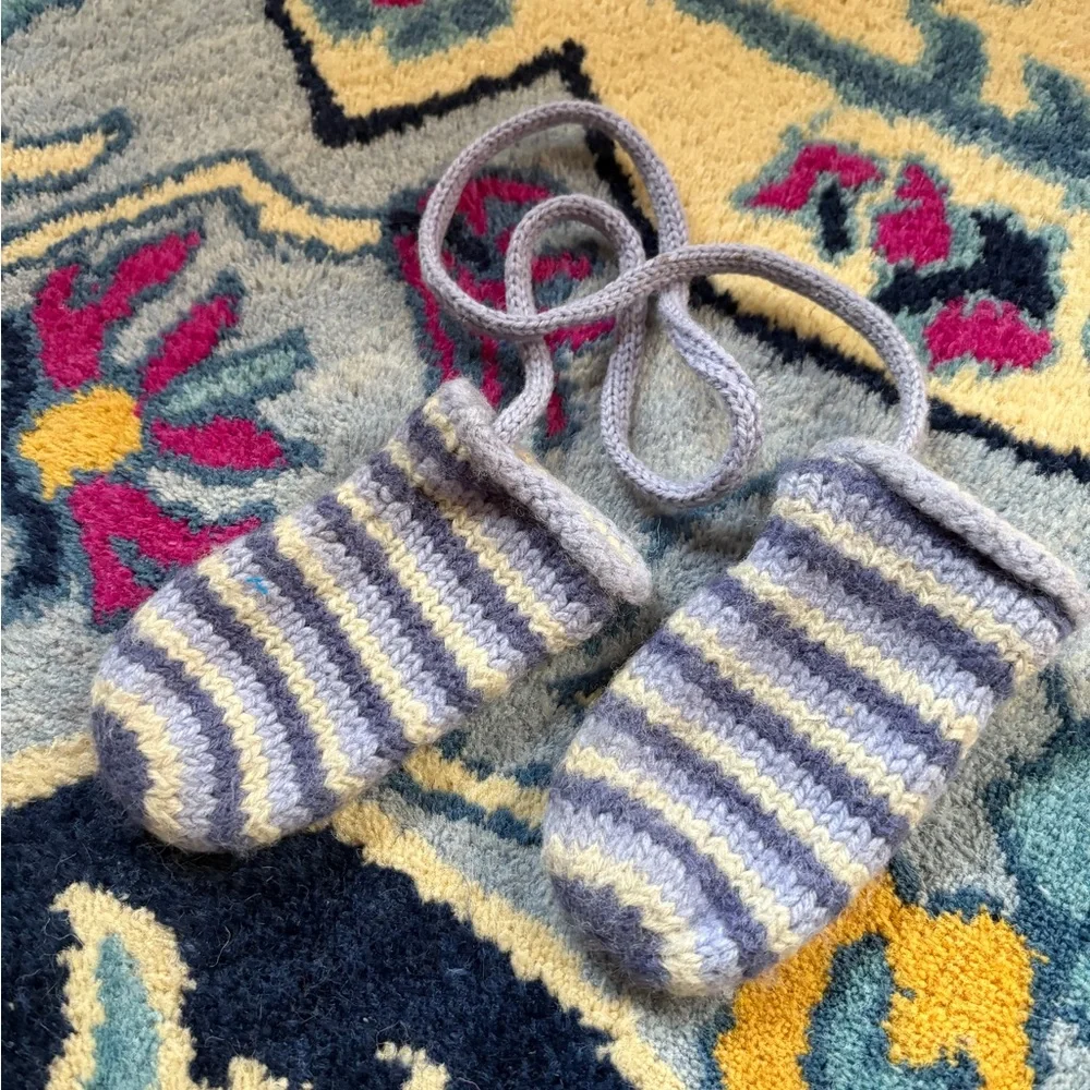 Handmade Striped Knit crochet baby winter mittens earthy natural minimalist wool